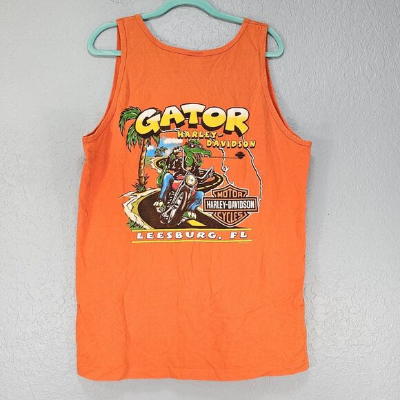 Harley-Davidson USA Gator Leesburg FL "Follow No One" Orange Tank Top Men's XL - Picture 1 of 8